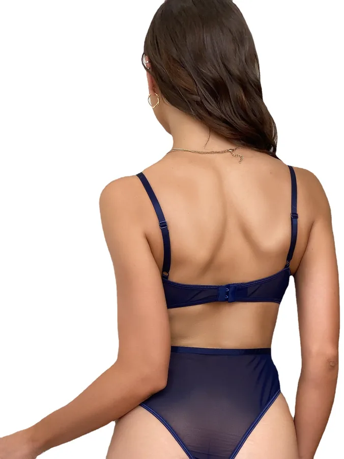 Bodysuit aus Mesh mit Stickerei und Riemchen