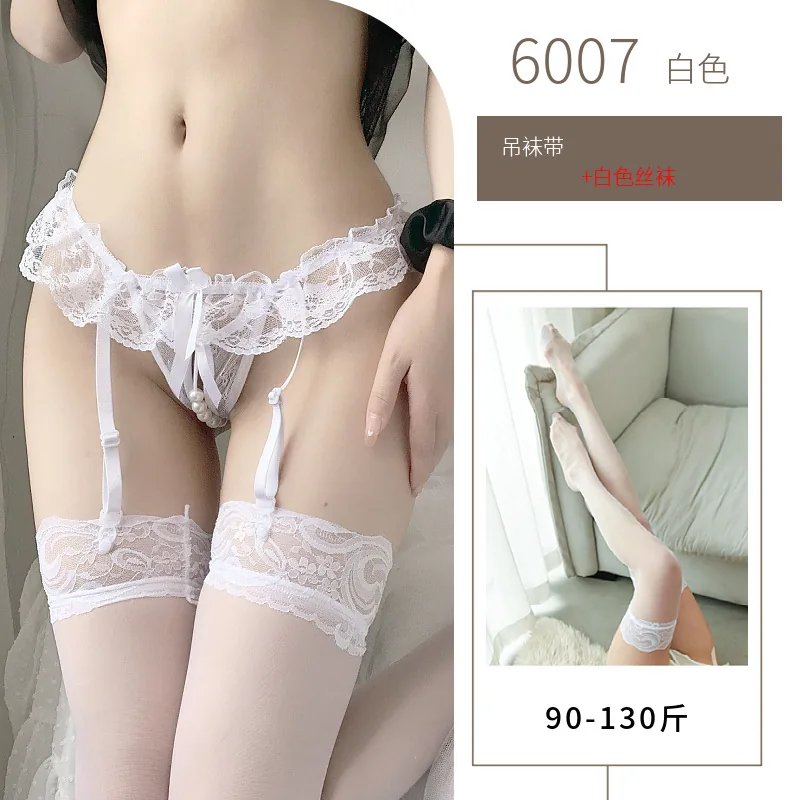 Kanten jarretel en parelstring set