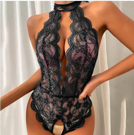 Conjunto de Lingerie Body de Renda Transparente
