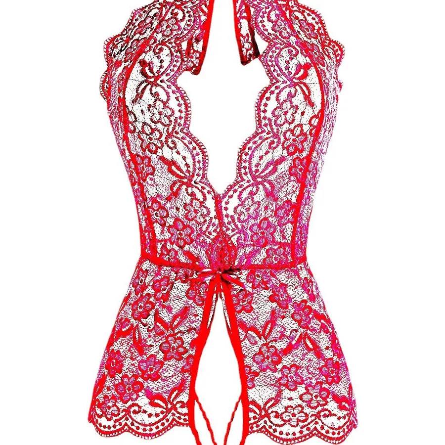 Conjunto de Lingerie Body de Renda Transparente