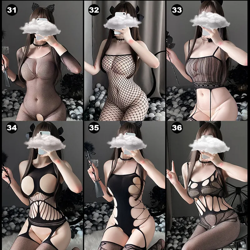 Set costume lingerie con calze in mesh trasparente