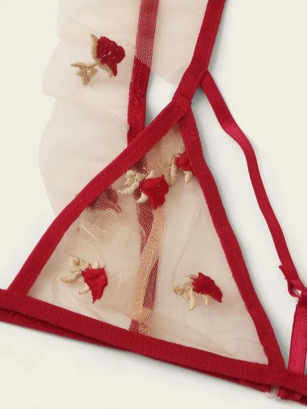 Driedelige mesh lingerieset met hartmotief