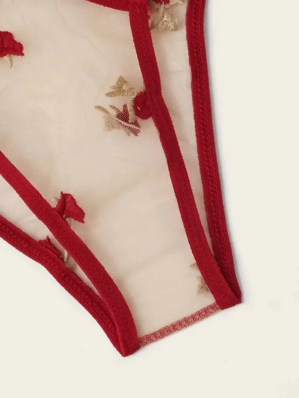 Driedelige mesh lingerieset met hartmotief