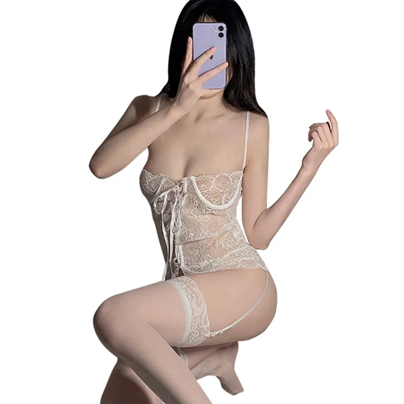 Conjunto de Lingerie Bustier de Renda com Liga