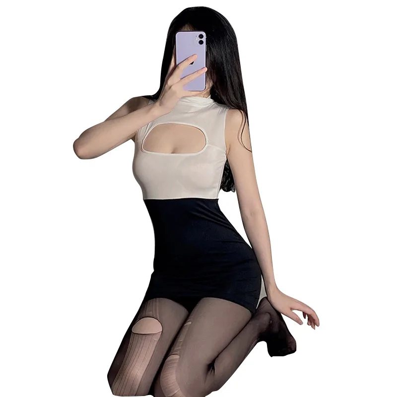 Costume de jeu de rôle secrétaire moulant à découpes