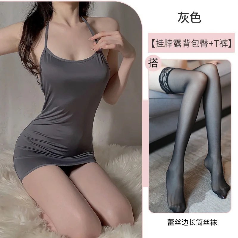 Vestido de dormir sem costas com estampa