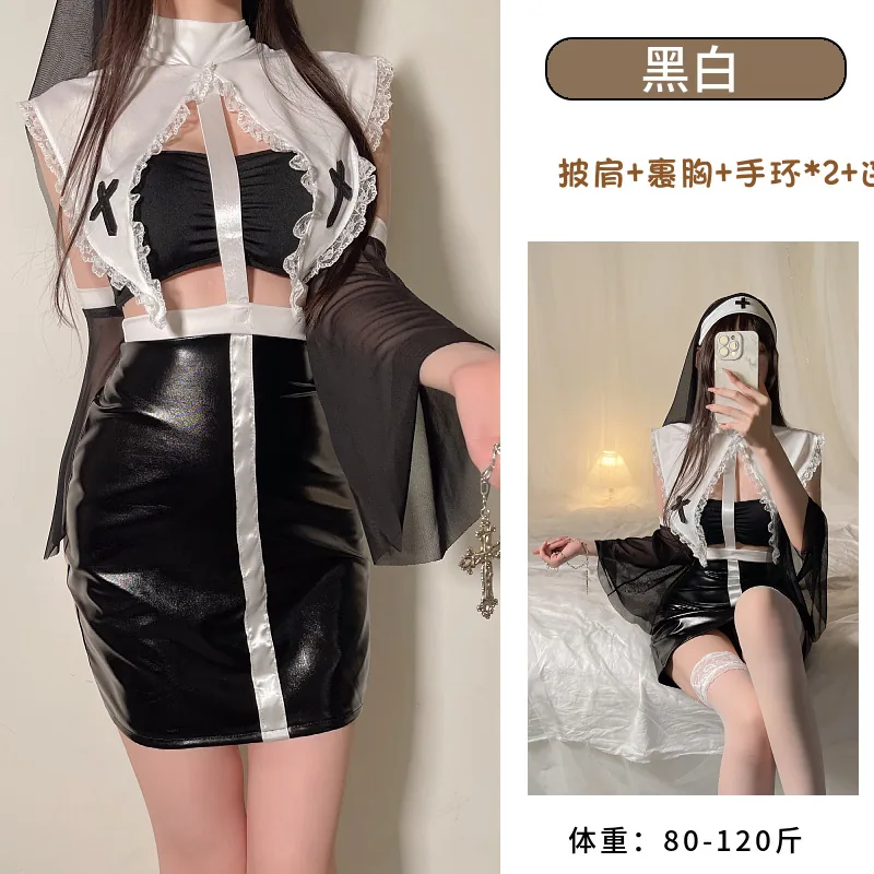 Conjunto de disfraz de rol de monja de cuero sintético