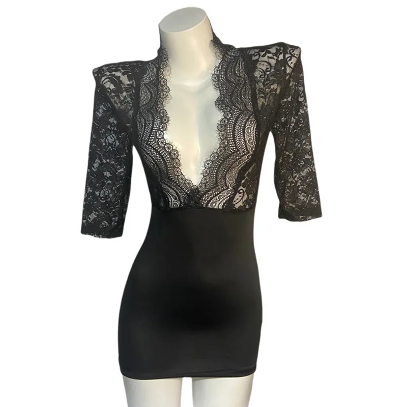 Costume de jeu de rôle secrétaire en dentelle transparente