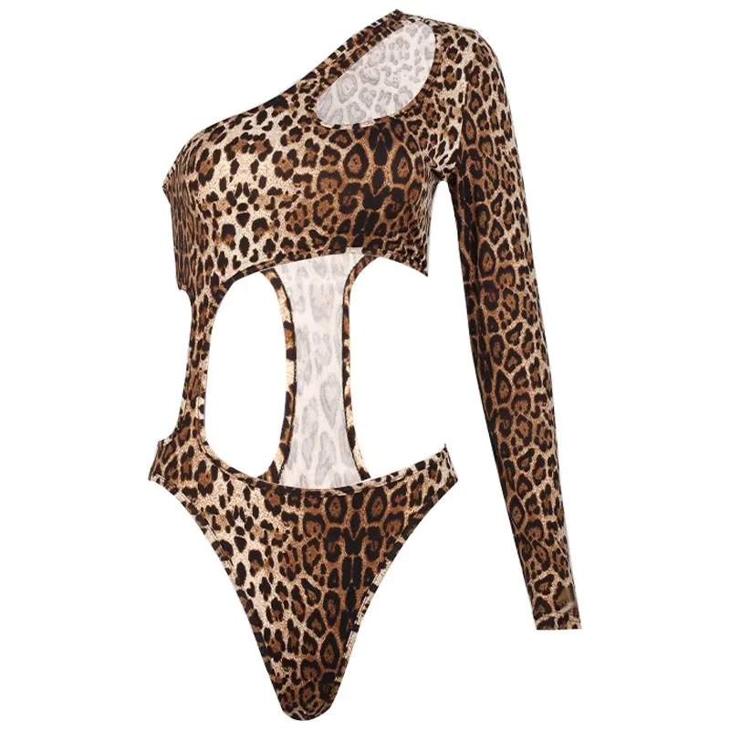 Set body a maniche lunghe con stampa leopardata e ritagli