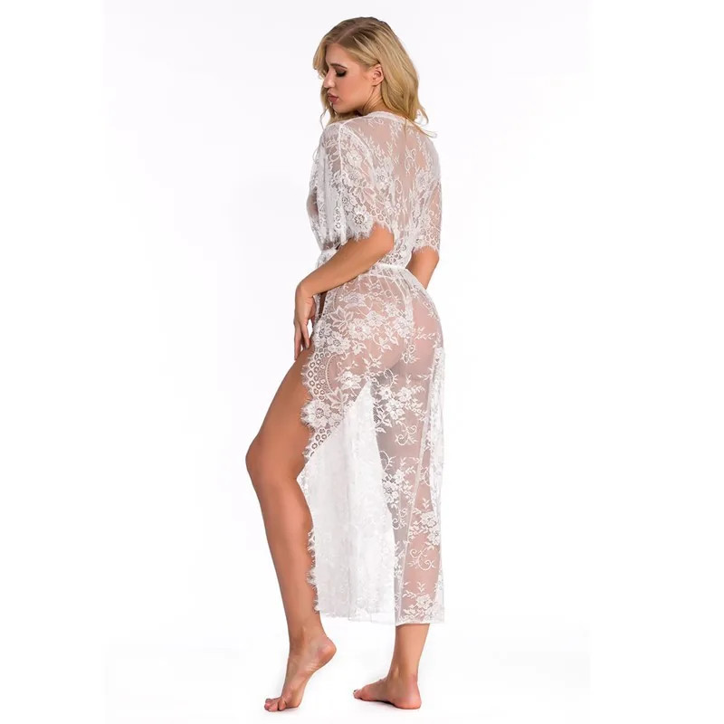Set vestaglia lunga con ritagli in pizzo e mesh