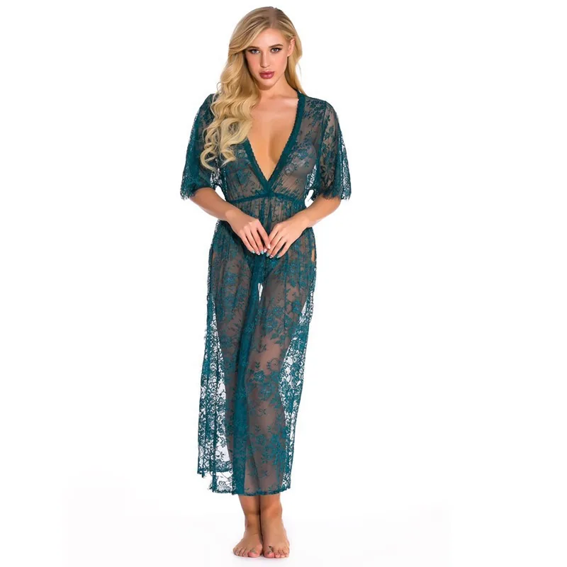 Set vestaglia lunga con ritagli in pizzo e mesh