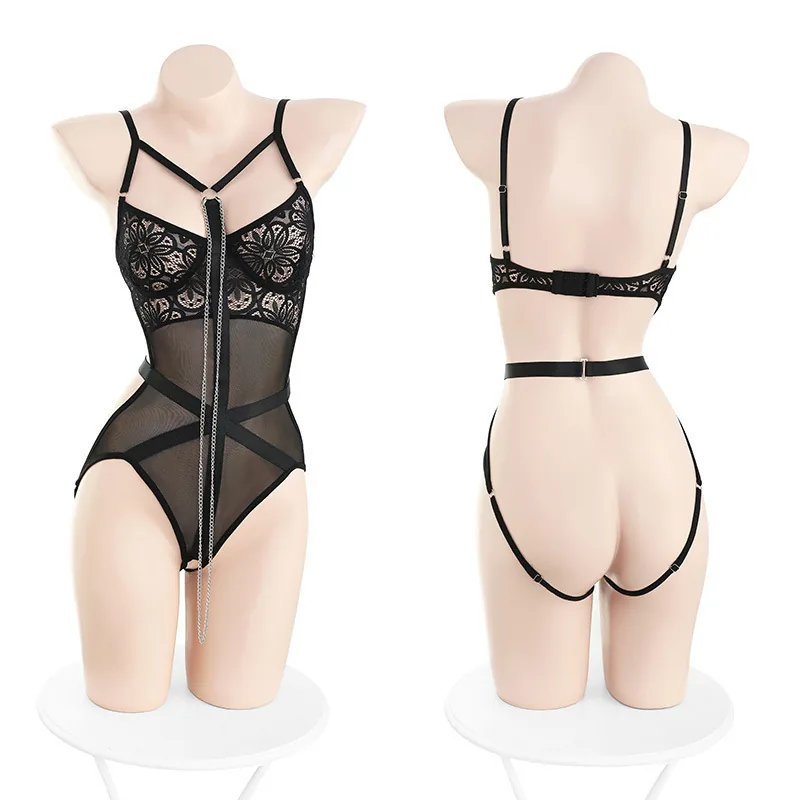 Kanten bodysuit met kettingdetail