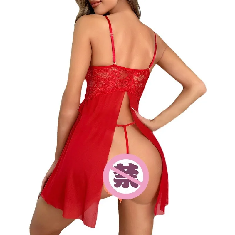 Kanten mesh slipjurk lingerie set