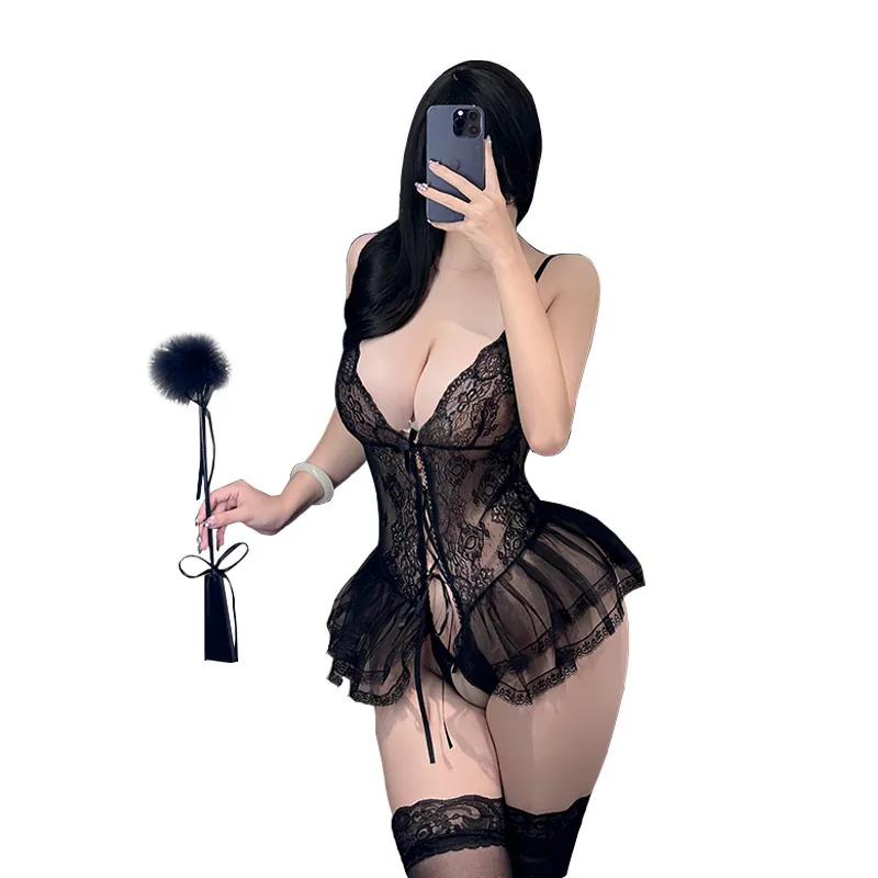 Conjunto de lingerie body com alças de laço