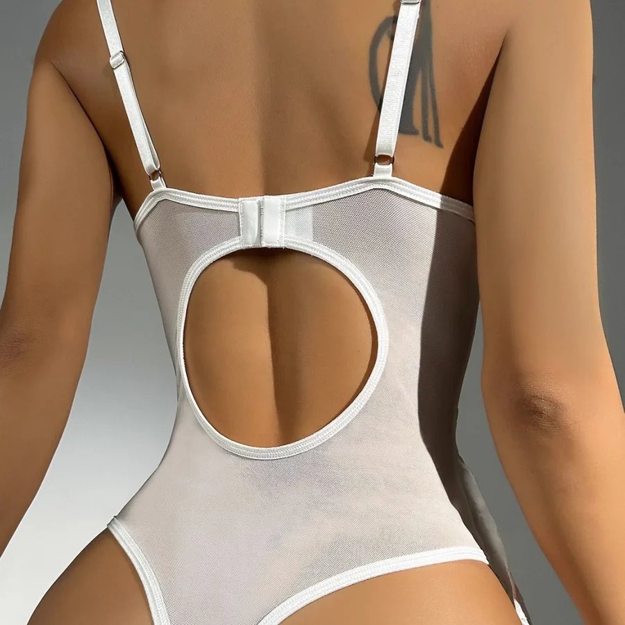 Conjunto de lencería body vestido mini de encaje con aberturas