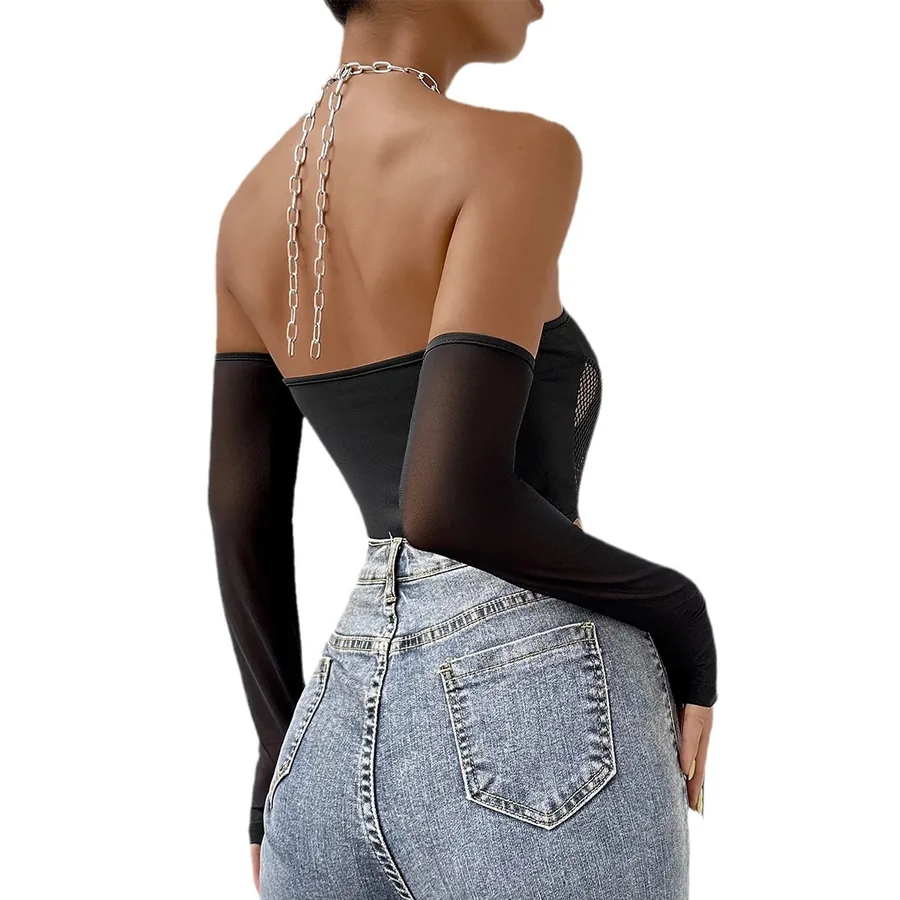 Bodysuit aus Mesh mit Cut-outs und Ärmeln