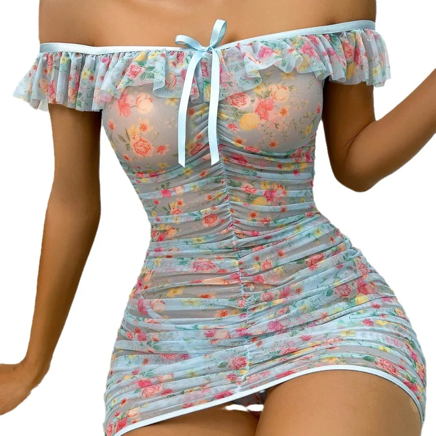 Set camicia da notte con canotta in mesh floreale