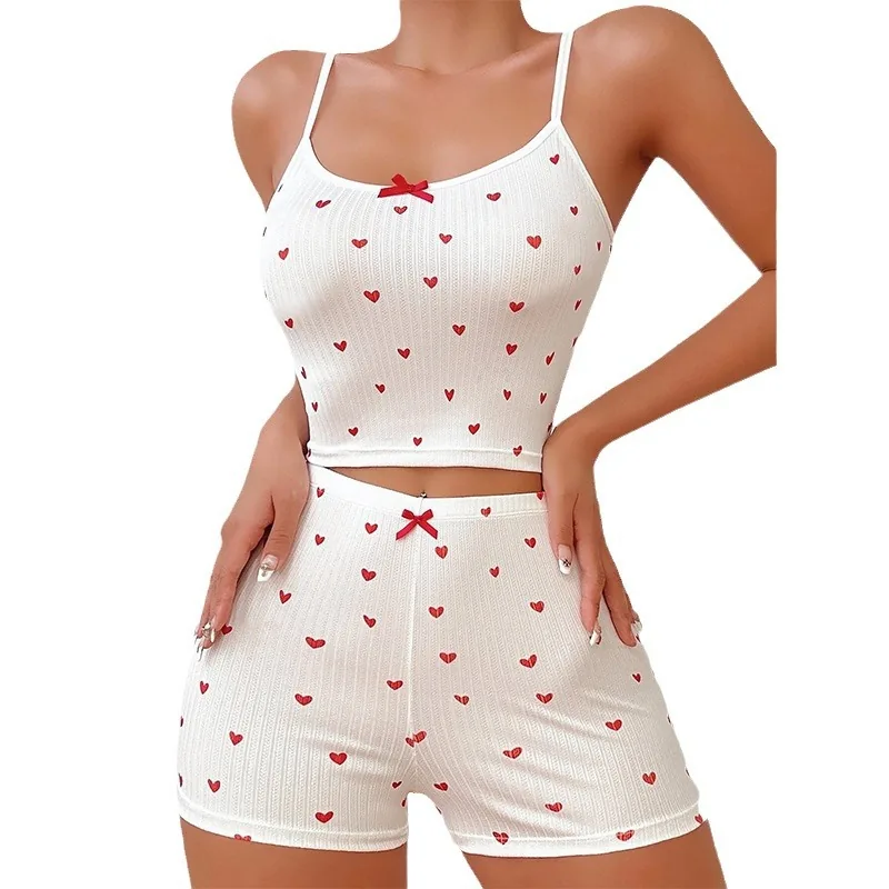 Pyjama-Set mit Trägertop und Shorts mit Herzmuster