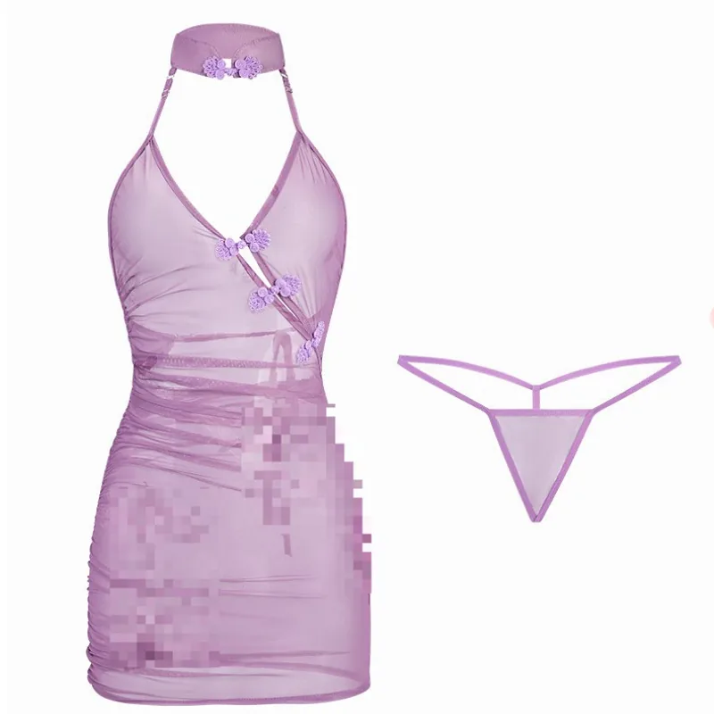 Lila Qipao-Schnür-Rollenspielkostüm