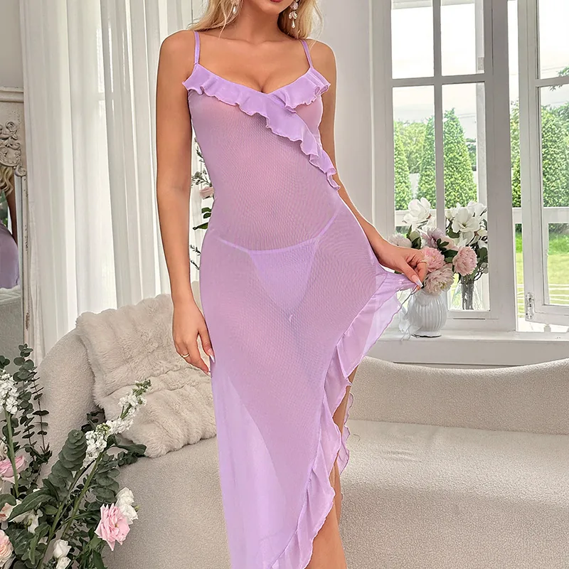 Maxikleid-Kostümset mit transparenten Mesh-Einsätzen