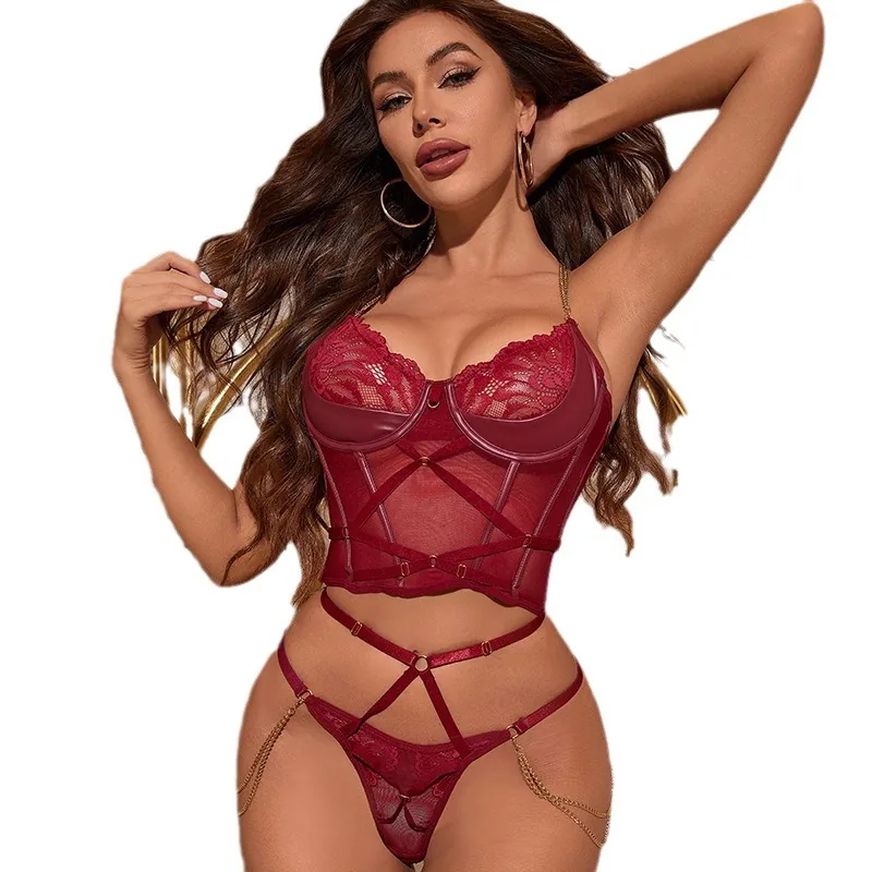 BH-Set aus Lackleder und Mesh mit Cut-outs