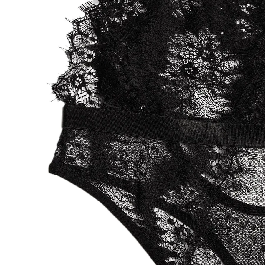 Body con scollo profondo in pizzo e mesh