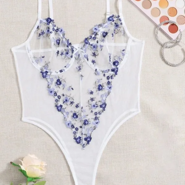 Body en dentelle à broderie florale