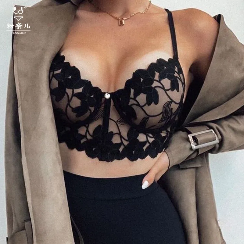 Ensemble soutien-gorge à brides en dentelle transparente