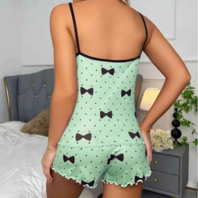 Camisole-Pyjama-Set mit Schleifen und Punktmuster