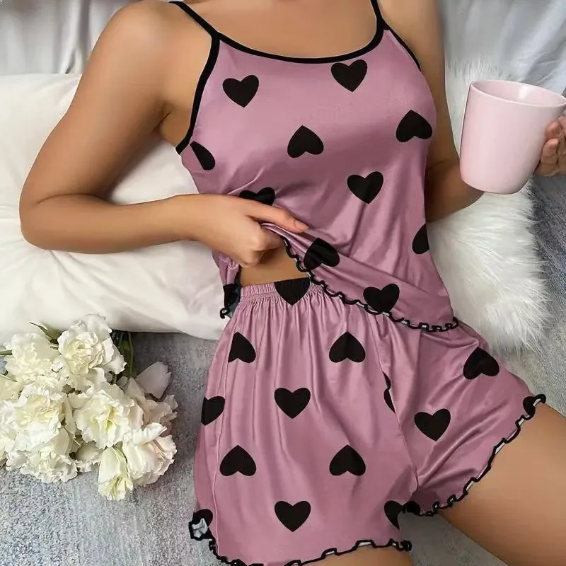 Camisole-Pyjama-Set mit Schleifen und Punktmuster