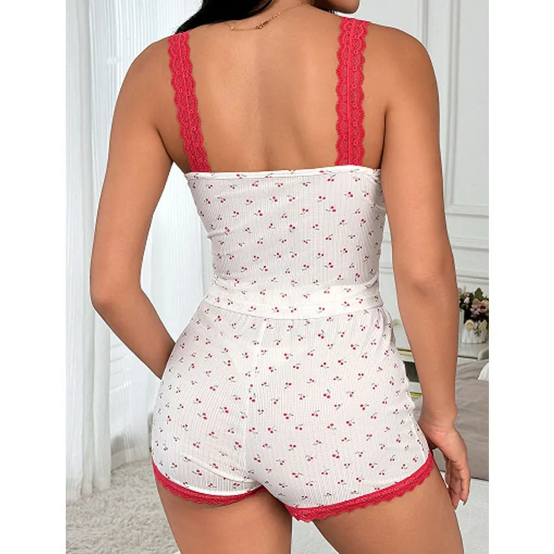 Ensemble pyjama caraco et short imprimé cerises
