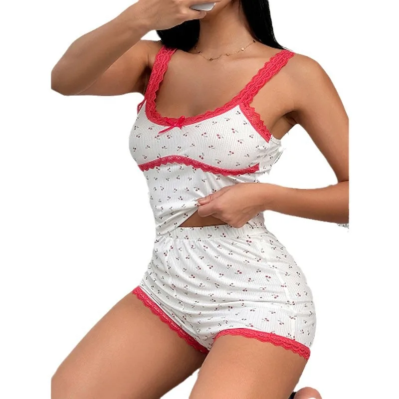 Ensemble pyjama caraco et short imprimé cerises