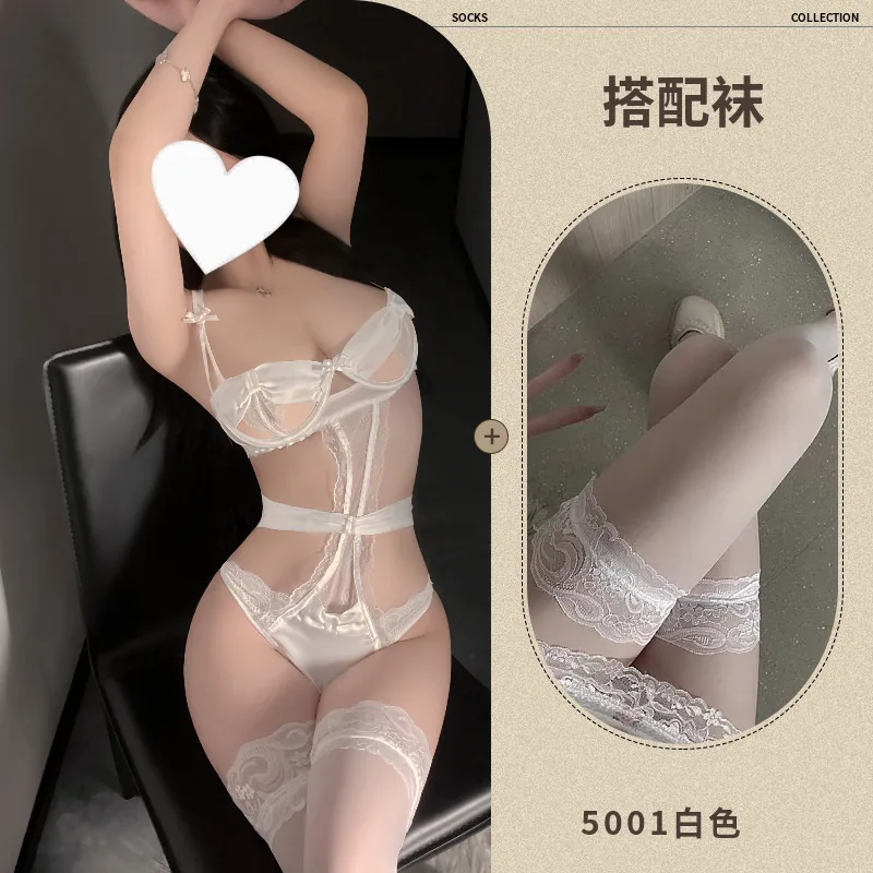 Spitzen-Halter-Bodysuit-Set mit Cutouts