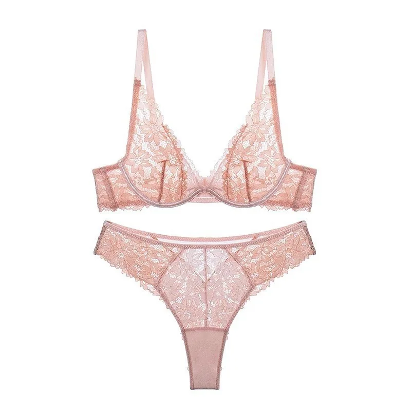 Conjunto de Sutiã e Calcinha de Renda Ultrafina Francesa