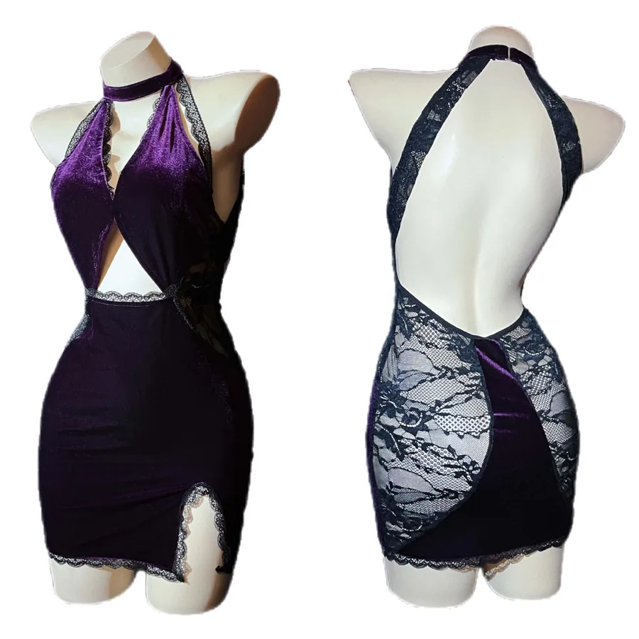 Ensemble bodysuit violet de style qipao