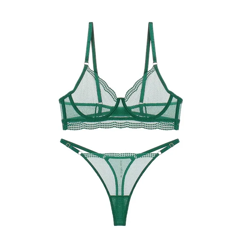 Conjunto de sutiã de tule transparente e renda