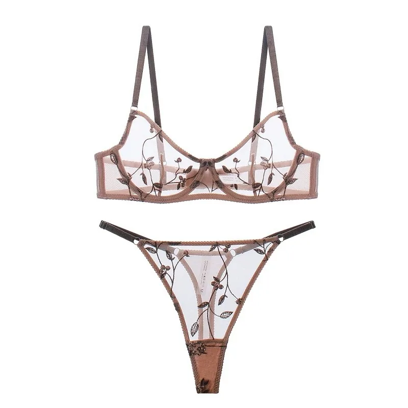 Ensemble soutien-gorge brodé transparent à la française