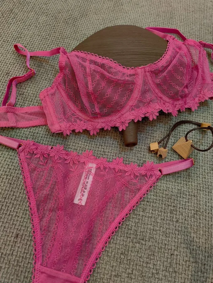 Ensemble soutien-gorge français en dentelle brodée ultra-transparente