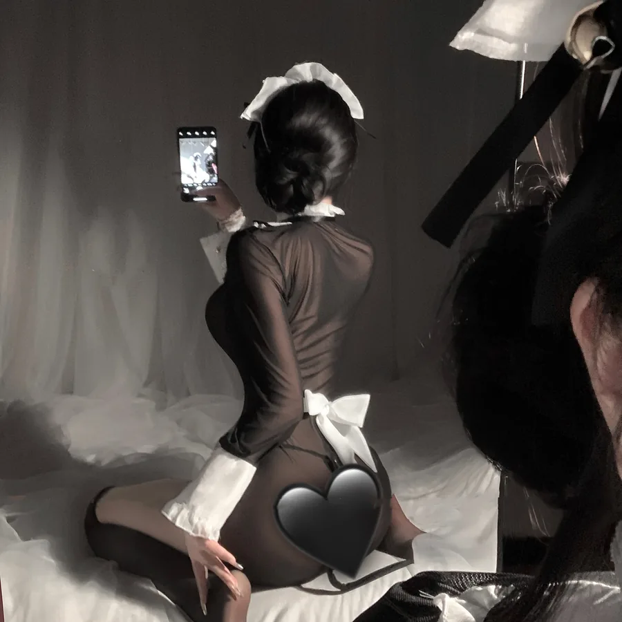 Vestido de Roleplay de Empregada em Malha Transparente
