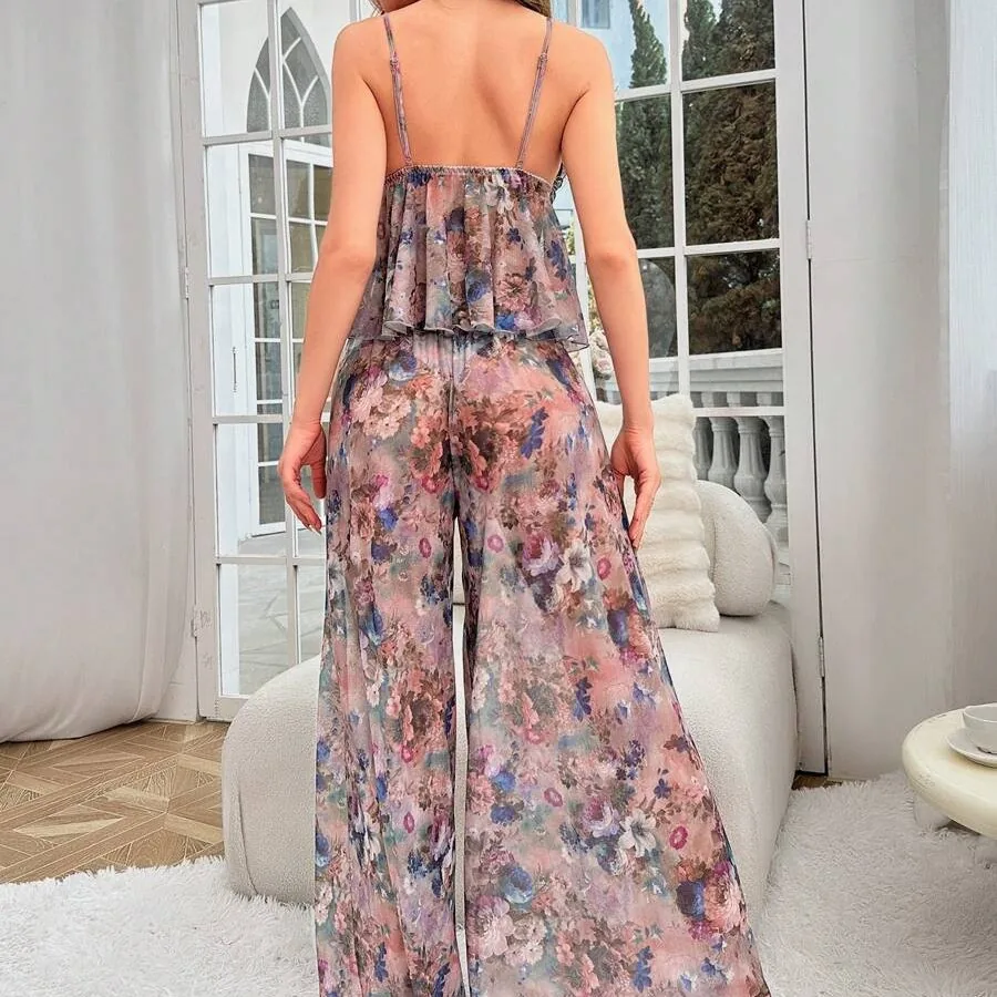Set canotta e pantaloni in mesh stampato