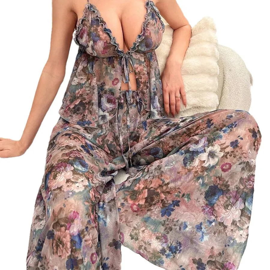 Set canotta e pantaloni in mesh stampato