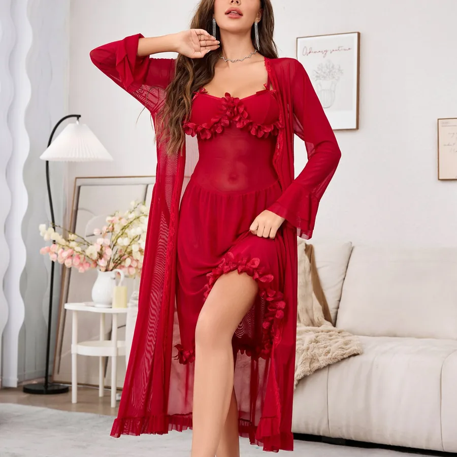 Set vestaglia e sottoveste in mesh