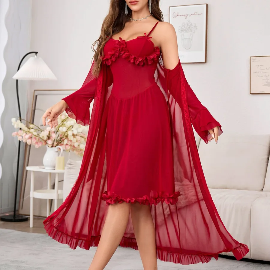 Set vestaglia e sottoveste in mesh