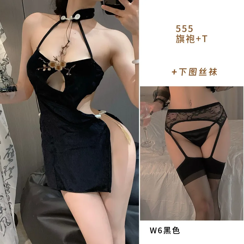 Abito qipao in velluto ricamato