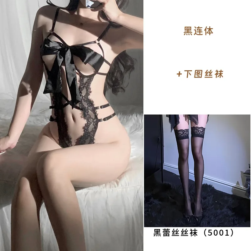 Spitzen-Halter-Bodysuit-Set mit Cutouts