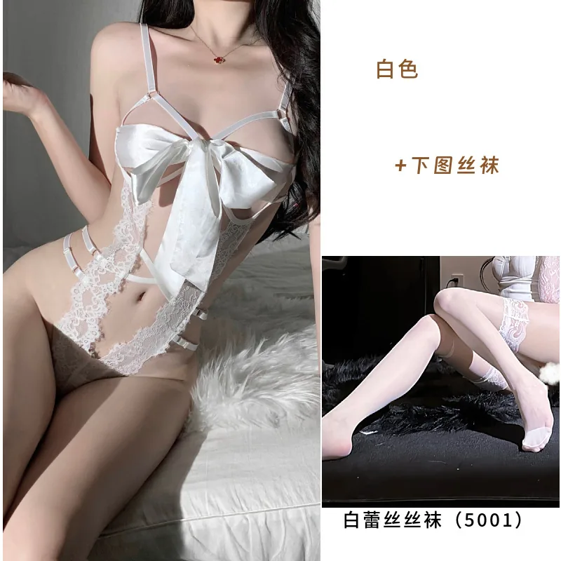 Spitzen-Halter-Bodysuit-Set mit Cutouts