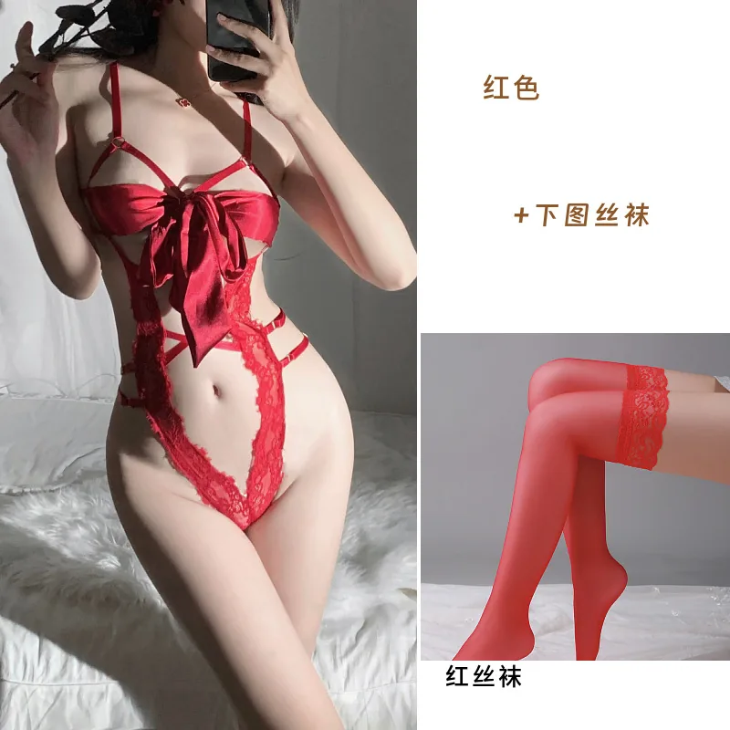 Spitzen-Halter-Bodysuit-Set mit Cutouts