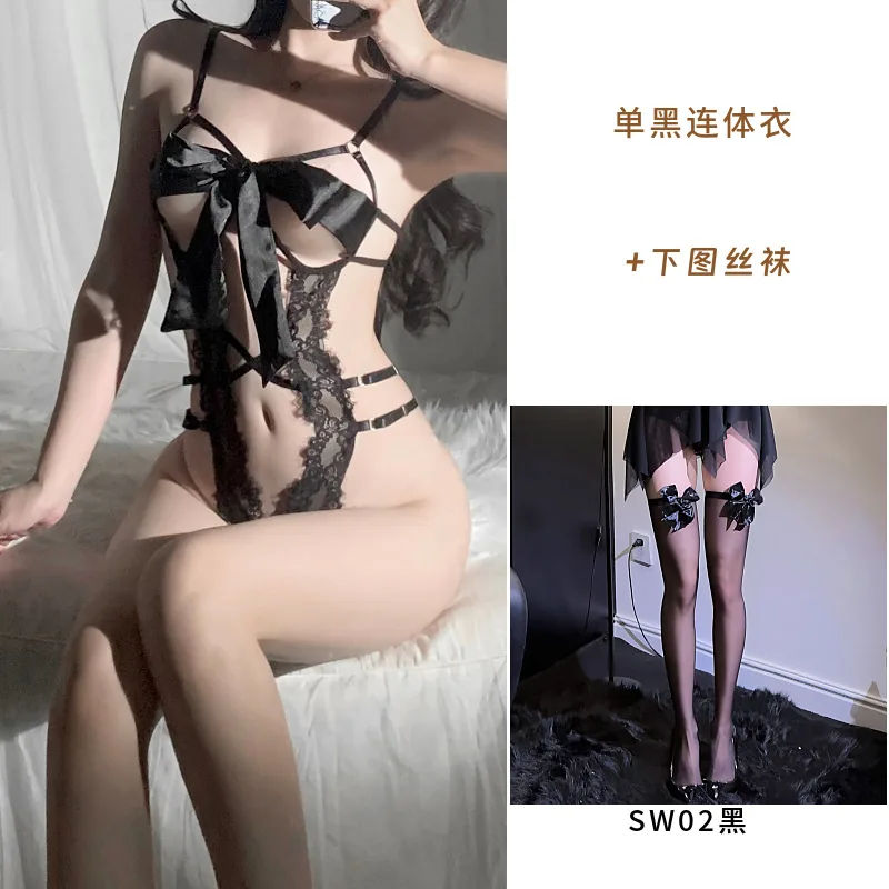 Spitzen-Halter-Bodysuit-Set mit Cutouts