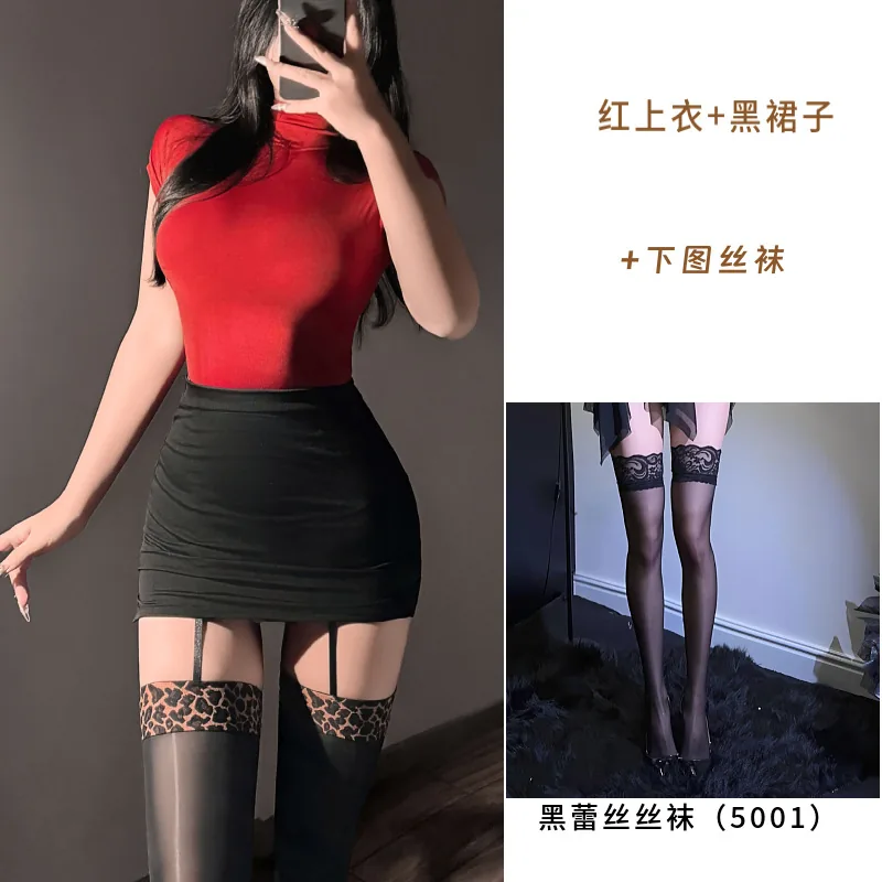 Red with black stockings