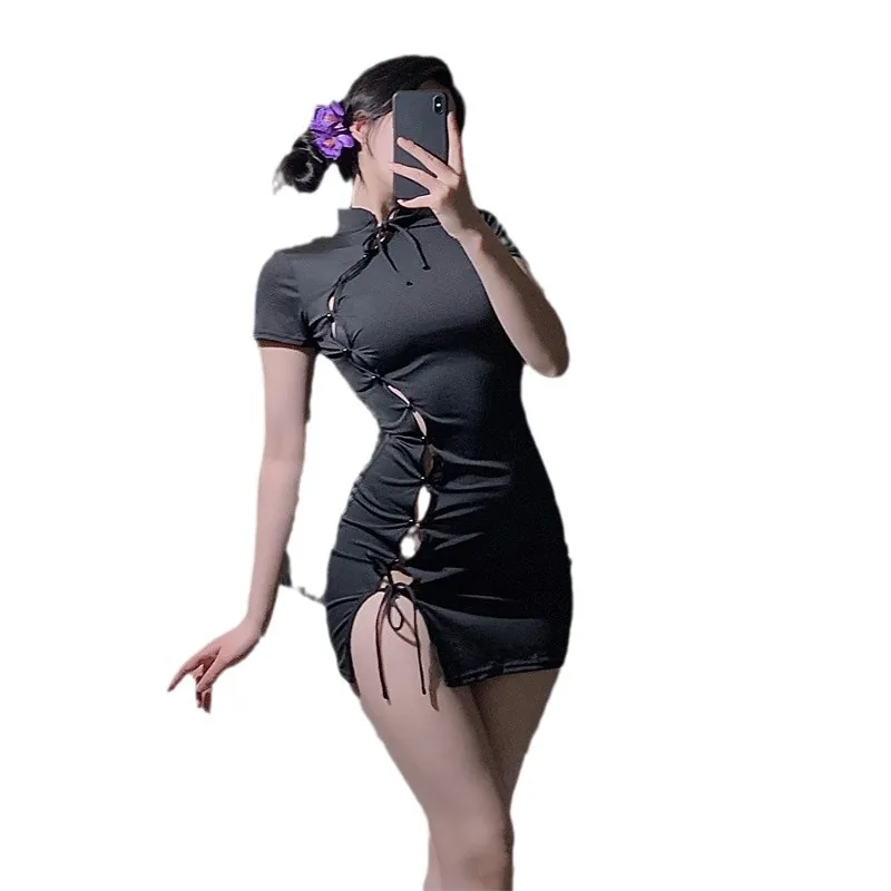 Set due pezzi qipao con grembiule da cameriera